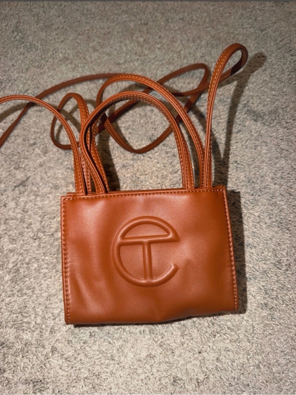 Telfar Small Brown Leather Embossed Logo Crossbody